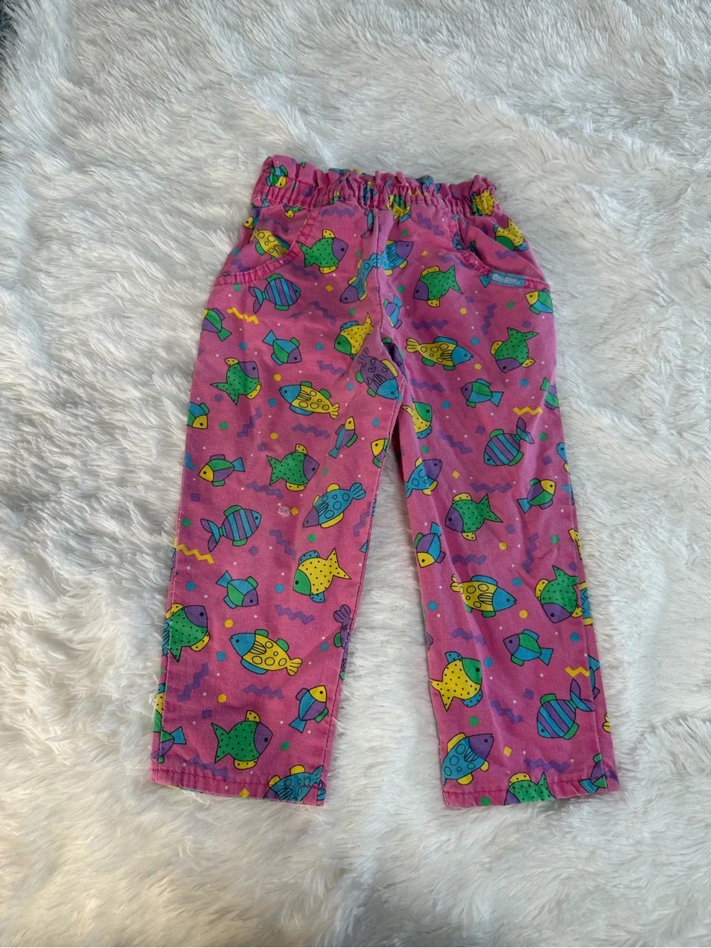 Kids Pink Fish-Print Pants Oshkosh 2T made in USA does have some flaws